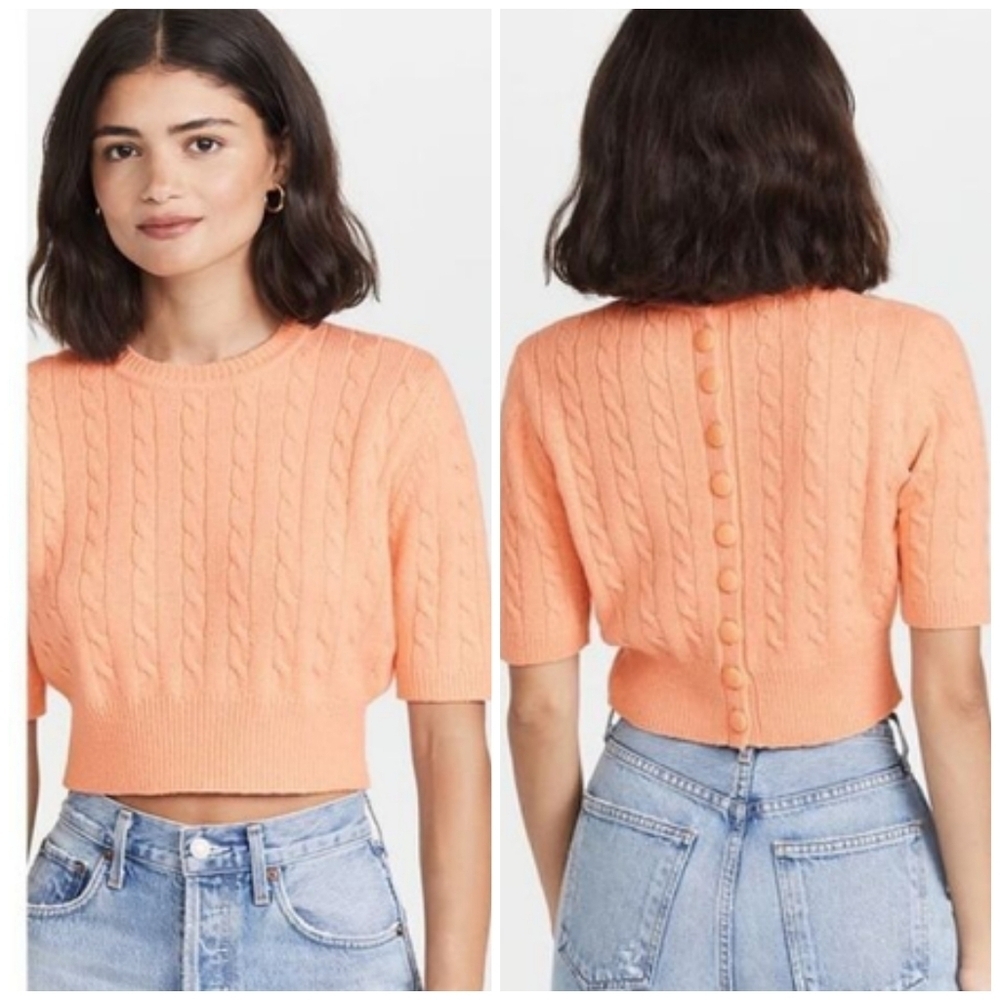 NWT JoosTricot Virgin Wool Cable Knit Cropped Sweater in Apricot Size Medium